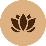 Brown lotus emblem on round backdrop