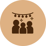 People celebrating under string lights icon